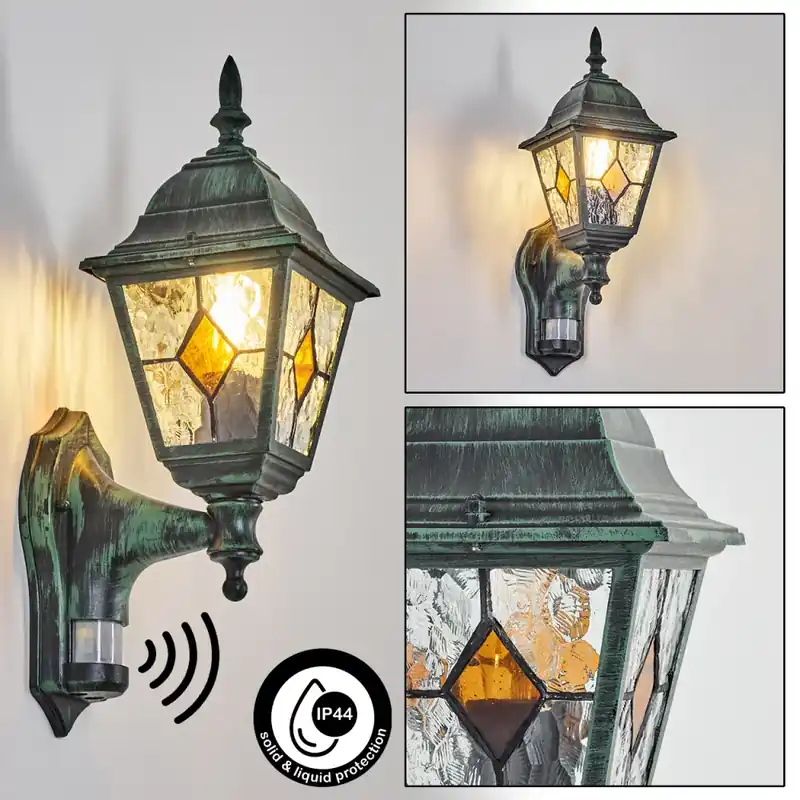 Fabrieksprijs Naofe Wandlamp voor buiten, Wandlamp Groen, Zwart, 1-licht, Bewegingsmelder