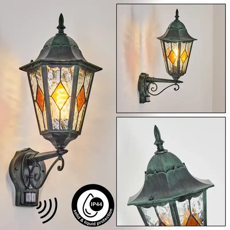 Goedkoop Hongkong Wandlamp voor buiten, Wandlamp Groen, Zwart, 1-licht, Bewegingsmelder