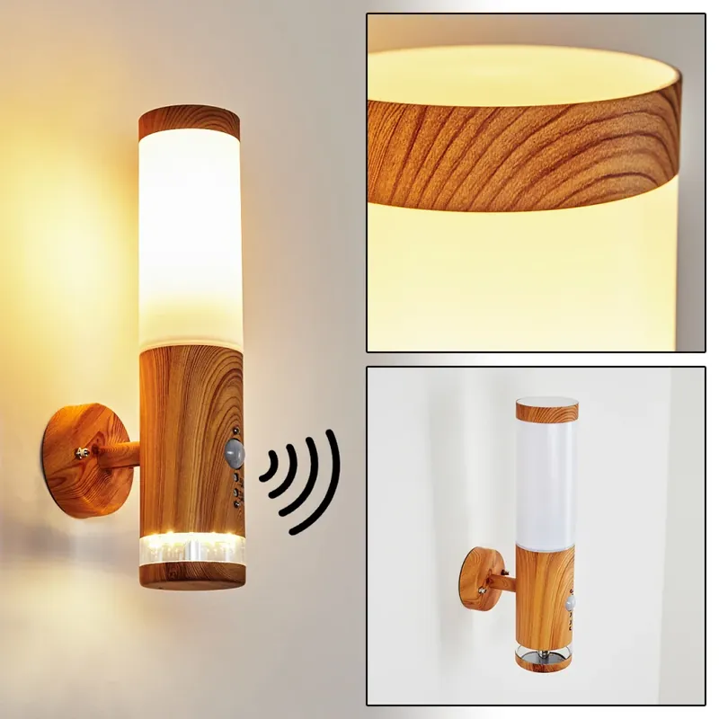 Lage Kosten Tenvik Buiten muurverlichting LED Bruin, houtlook, 2-lichts, Bewegingsmelder