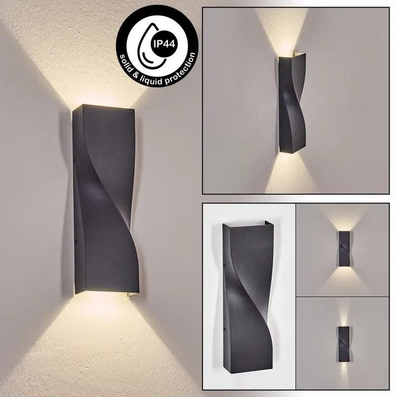 Halan Wandlamp voor buiten, Licht omhoog & omlaag, Wandlamp LED Zwart, 2-lichts Modern