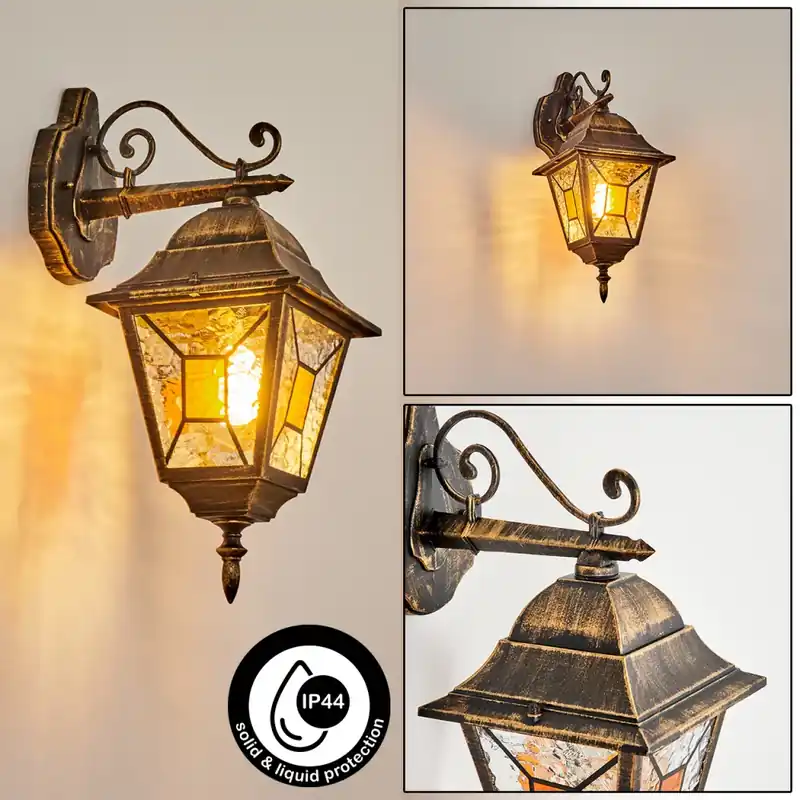Halla Buiten muurverlichting Antiek, Goud, Zwart, 1-licht Express Levering