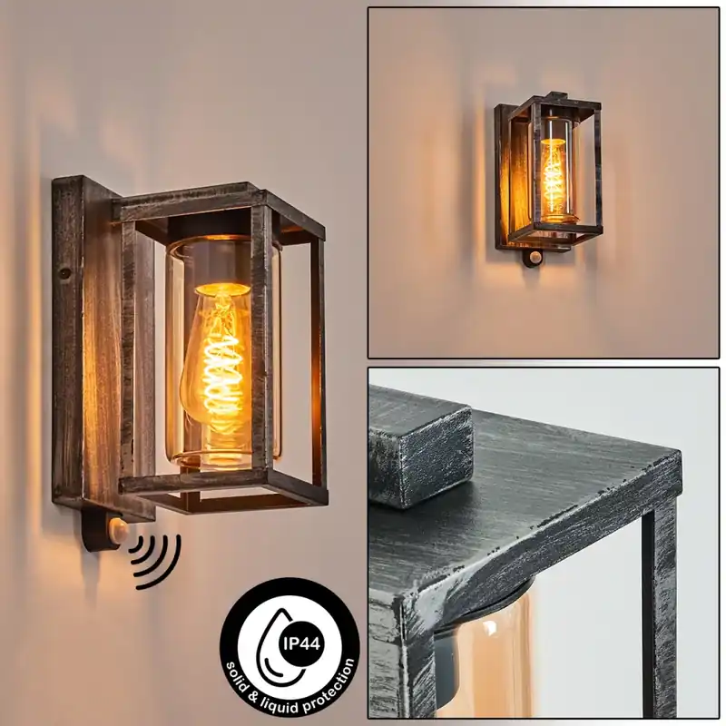 Fabrieksprijs Portalis Wandlamp voor buiten Zwart, Zilver, 1-licht, Bewegingsmelder