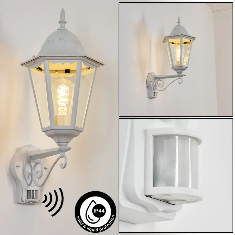 Hongkong Wandlamp voor buiten, Wandlamp Wit, 1-licht, Bewegingsmelder Voordeelprijs