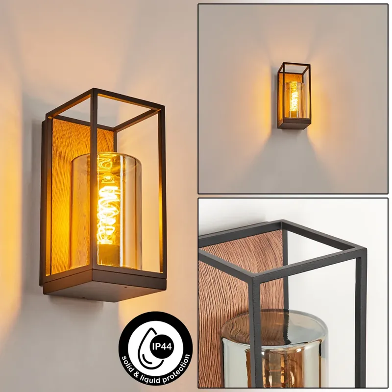 Betaalbaar Palanga Buiten muurverlichting Bruin, houtlook, Zwart, 1-licht