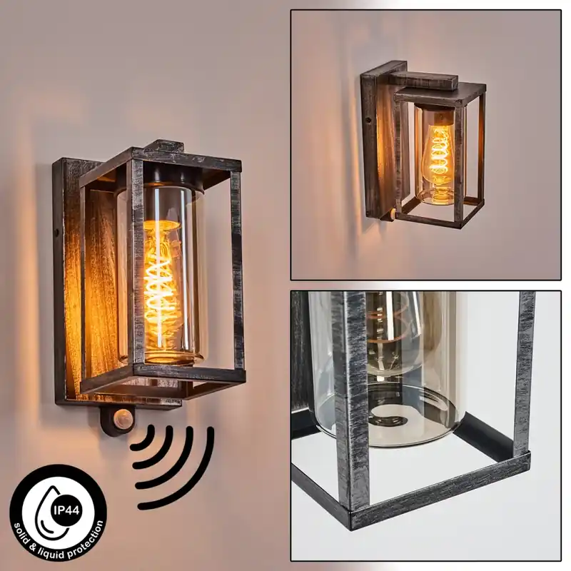 Portalis Wandlamp voor buiten Zwart, Zilver, 1-licht, Bewegingsmelder Modern