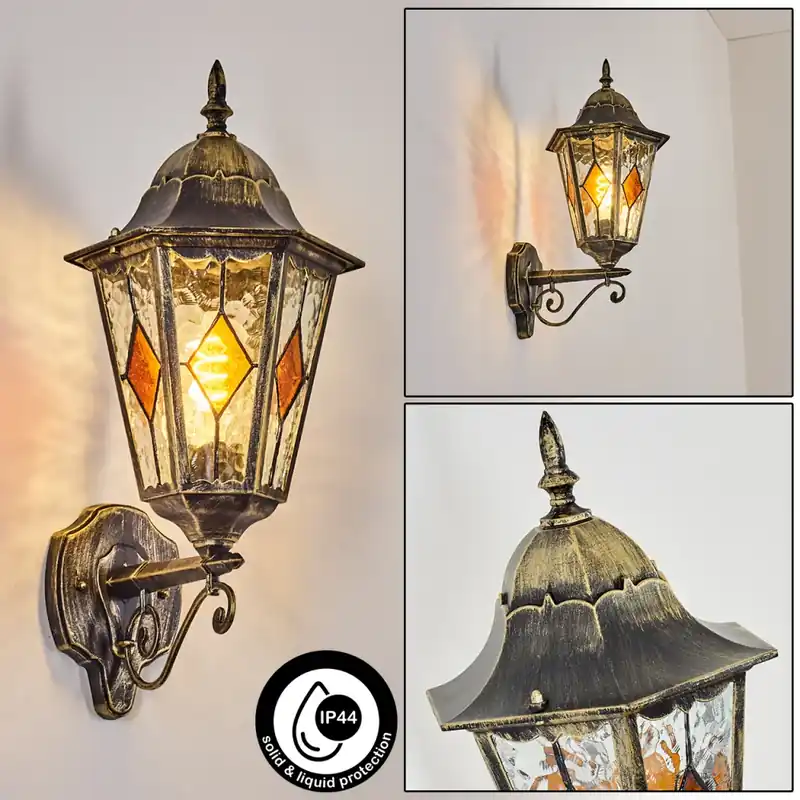 Hongkong Wandlamp voor buiten, Wandlamp Goud, Zwart, 1-licht In De Mode