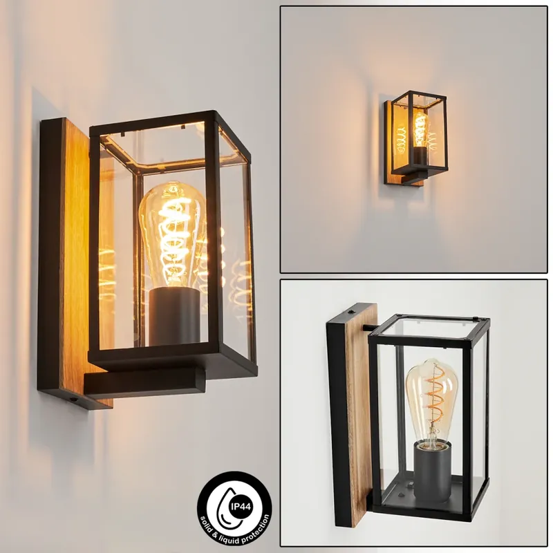 Wereldwijde Verzending Fortunies Buiten muurverlichting Hout licht, houtlook, Zwart, 1-licht