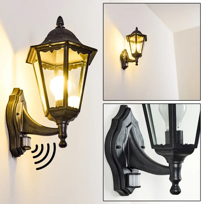 Esteli Buiten muurverlichting Zwart, 1-licht, Bewegingsmelder Express Levering