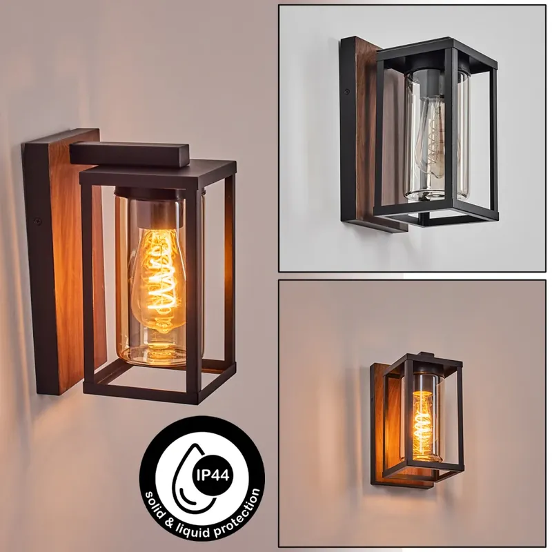 Veilige Betaling Portalis Wandlamp voor buiten Bruin, houtlook, Zwart, 1-licht