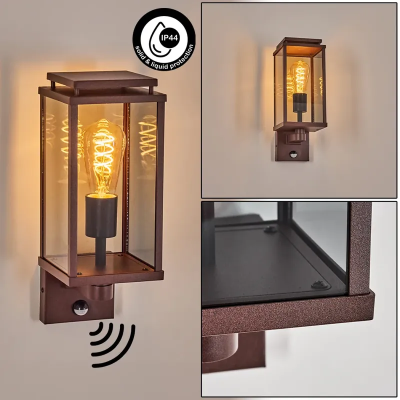 Modern Cadafaes Wandlamp voor buiten Roest, 1-licht, Bewegingsmelder