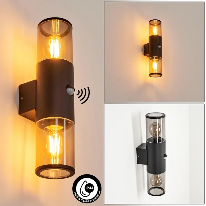 Caragua Buiten muurverlichting Zwart, 2-lichts, Bewegingsmelder Korting