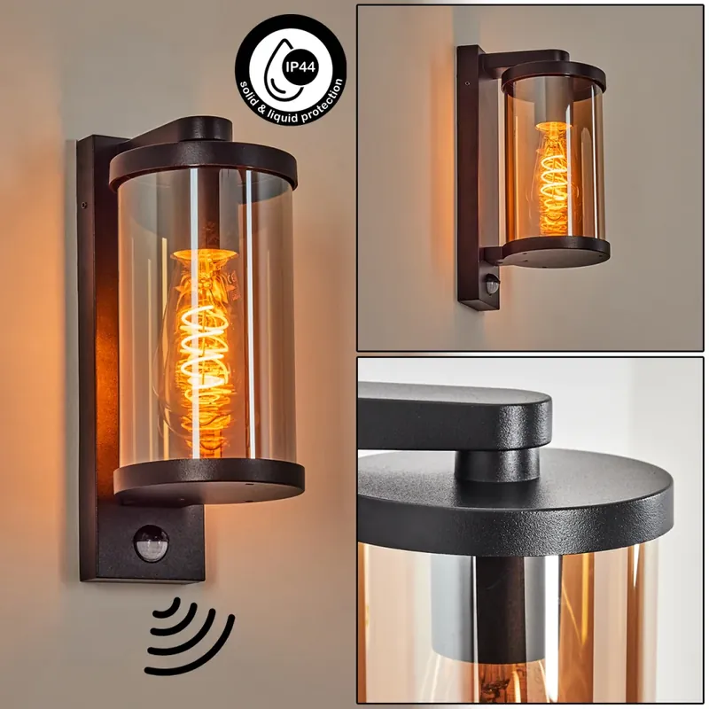 Telhada Buitenlicht, Wandlamp voor buiten Zwart, 1-licht, Bewegingsmelder Gratis Retour
