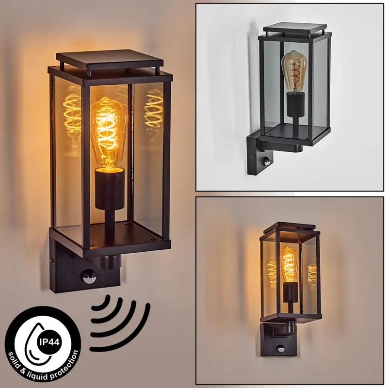 Cadafaes Wandlamp voor buiten Zwart, 1-licht, Bewegingsmelder Gratis Retour