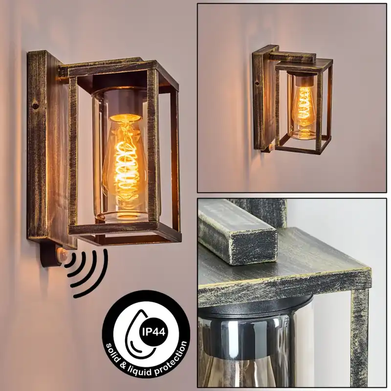 Merkproduct Portalis Wandlamp voor buiten Goud, Zwart, 1-licht, Bewegingsmelder