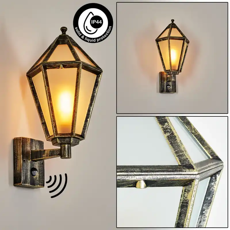 Must-Have Falfosa Wandlamp voor buiten Goud, Zwart, 1-licht, Bewegingsmelder