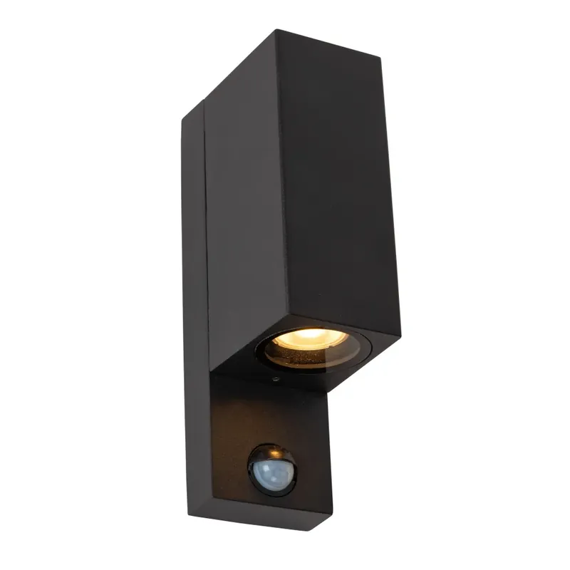 Lucide IR Wandlamp voor buiten Zwart, 2-lichts, Bewegingsmelder Op = Op