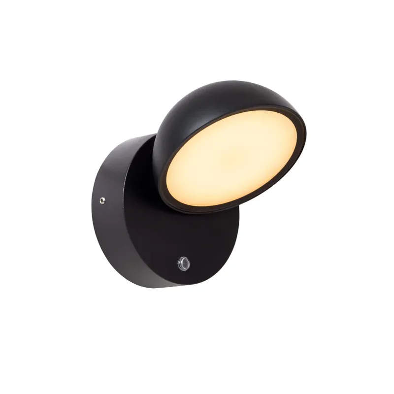 Direct Beschikbaar Lucide FINN Wandlamp voor buiten LED Zwart, 1-licht, Bewegingsmelder