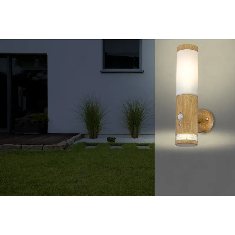 Globo JAICY Buiten muurverlichting Hout donker, 1-licht, Bewegingsmelder Snelle Levering