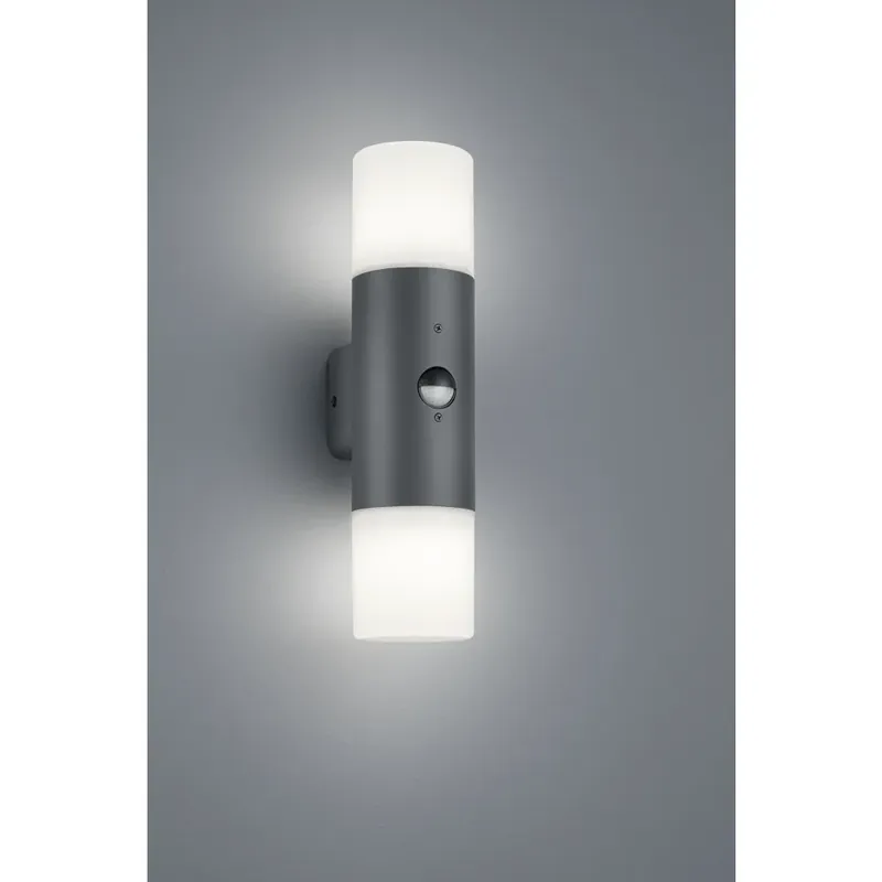 Direct Beschikbaar Trio HOOSIC Buiten muurverlichting Antraciet, 2-lichts, Bewegingsmelder