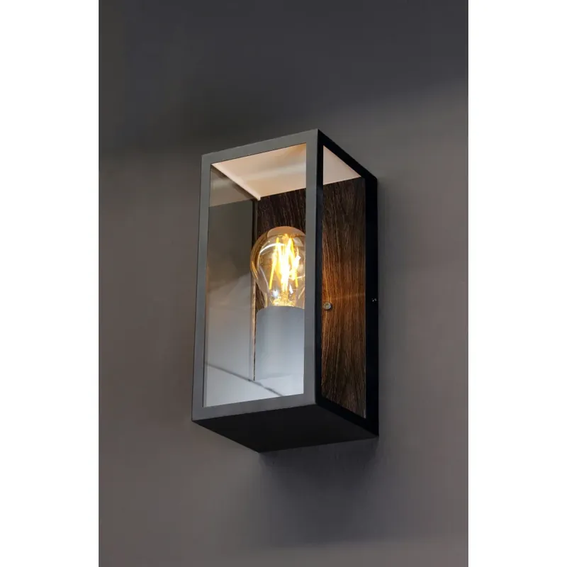 Lutec KARO Buiten muurverlichting houtlook, Zwart, 1-licht Budget