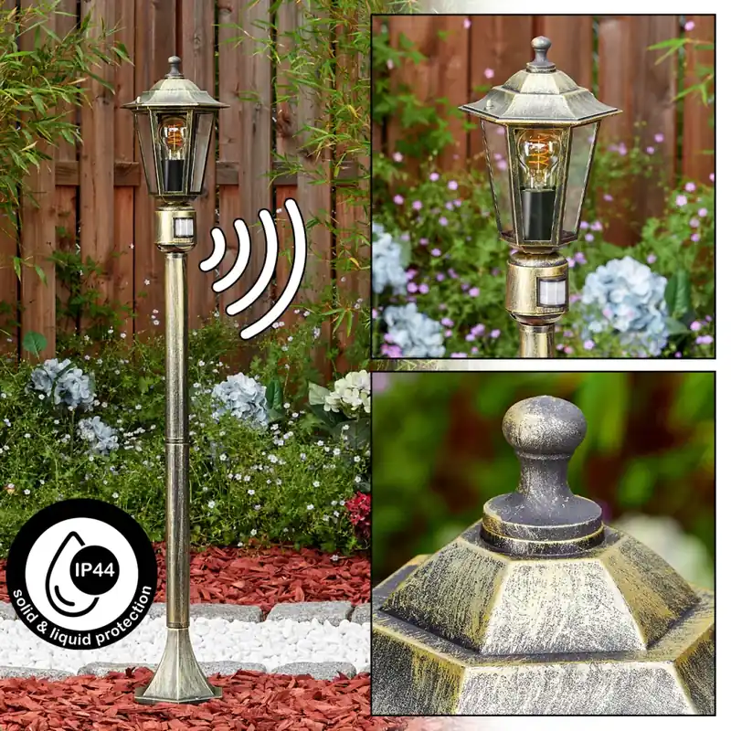 Luxe Loria Buitenlicht, Pad licht Bruin, Goud, Zwart, 1-licht, Bewegingsmelder