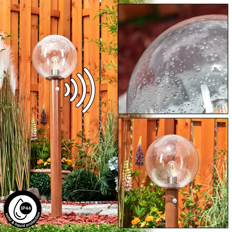 Gratis Retour Bubodefo Padverlichting Bruin, houtlook, 1-licht, Bewegingsmelder
