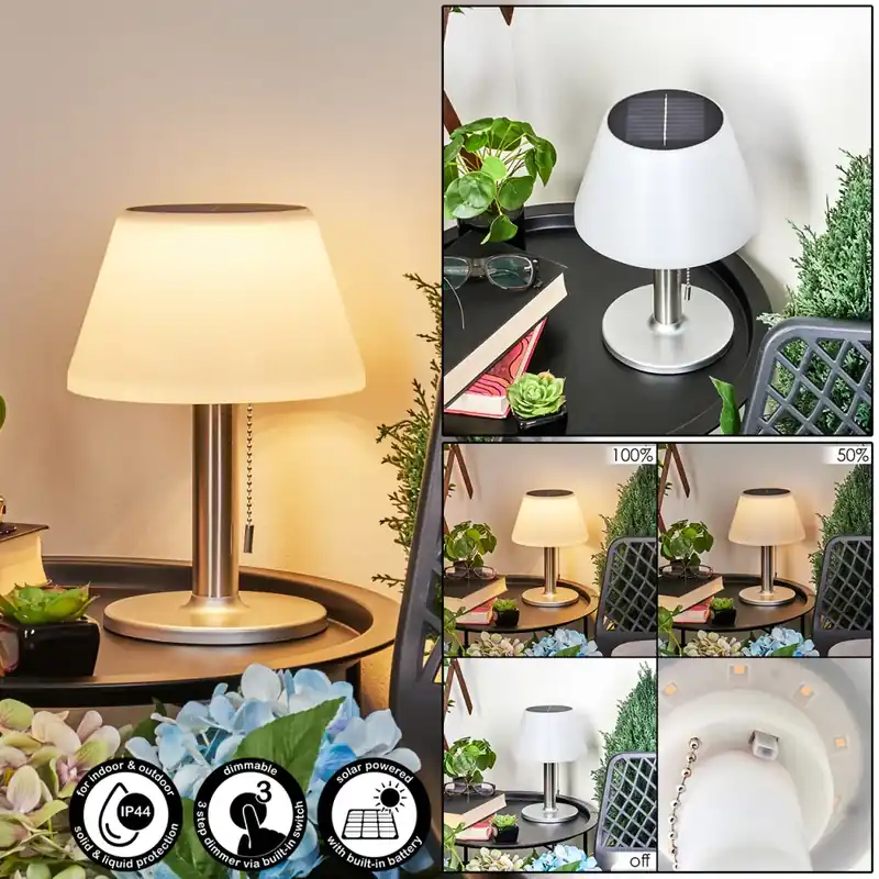 Beste Prijs Alcudia Solar Tafellamp voor buiten LED Nikkel mat, 10-lichts
