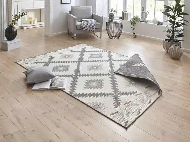 Topkwaliteit Binnen & Buitenkleed Omkeerbaar - Malibu Grijs/Crème