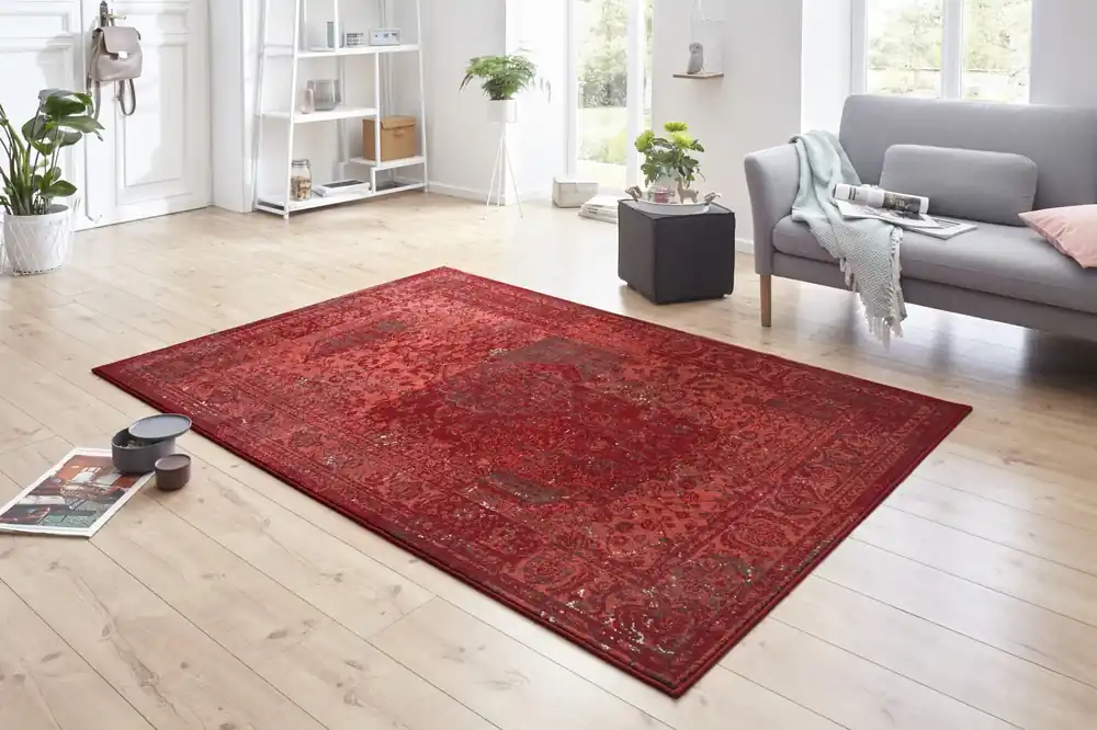 Snelle Levering Vintage Laagpolig vloerkleed - Kirie - Rood