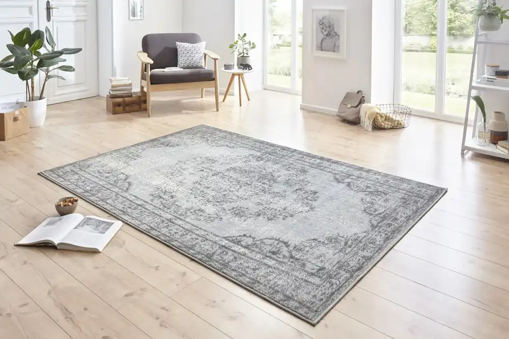 Vintage Laagpolig Designer Velours vloerkleed - Cordelia - Grijs Alleen Vandaag