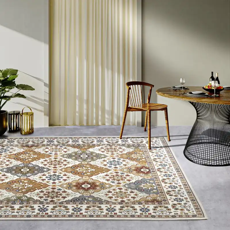 Direct Beschikbaar Vintage binnen- en buitenkleed - Domenique Crème/Kleurrijk