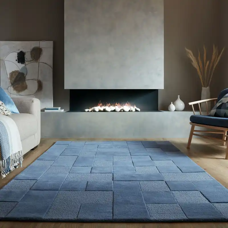 Gecertificeerd Laagpolig vloerkleed Checkerboard - Blauw