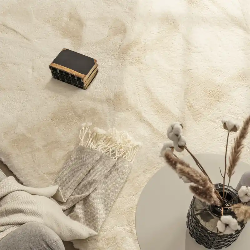 Groothandel Hoogpolig Rabbit Plus Vloerkleed - Effen Uni - Creme