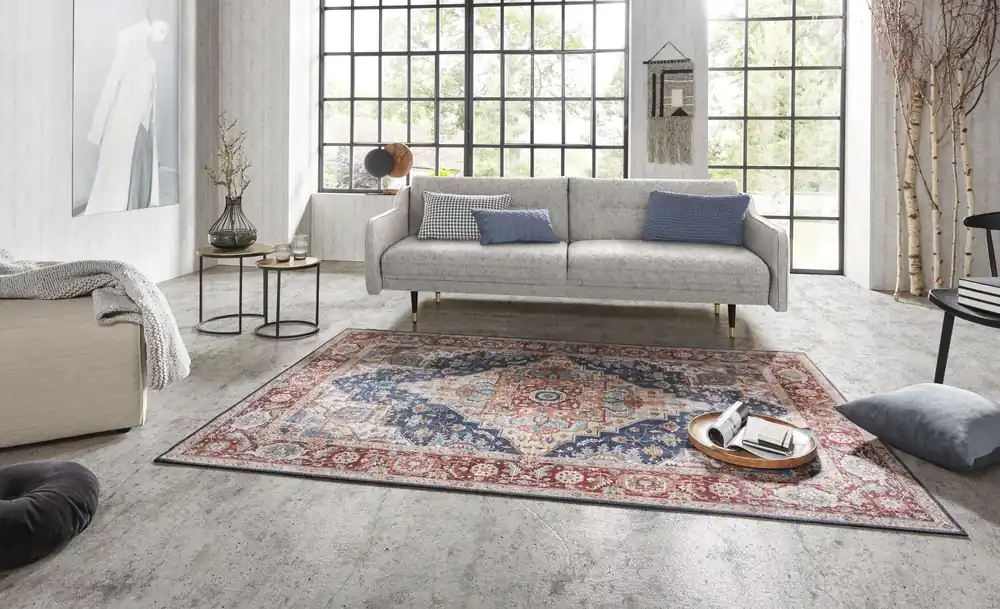 Finale Uitverkoop Vintage vloerkleed - Oriental Sylla Donkerblauw/Rood
