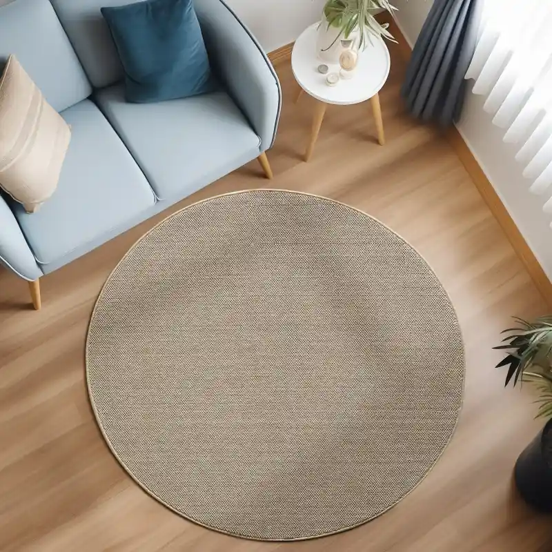 Seizoensaanbieding Rond Laagpolig vloerkleed - Gevlochten - Handgeweven Look - Beige