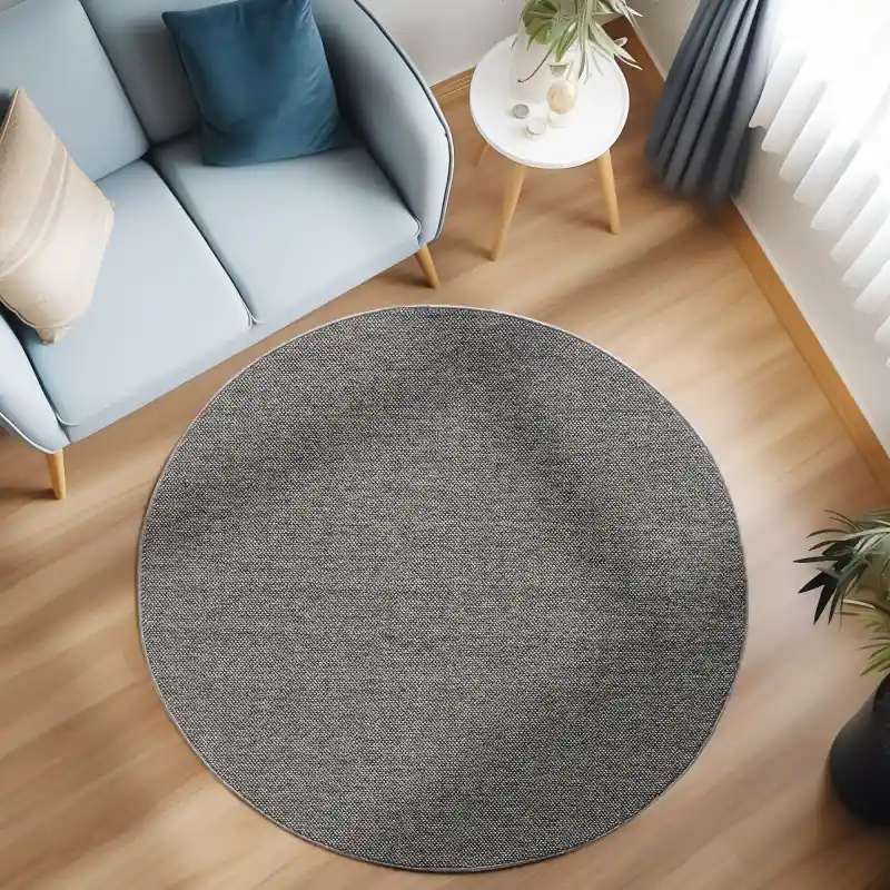 Rond Laagpolig vloerkleed - Gevlochten - Handgeweven Look - Grijs Laatste Kans