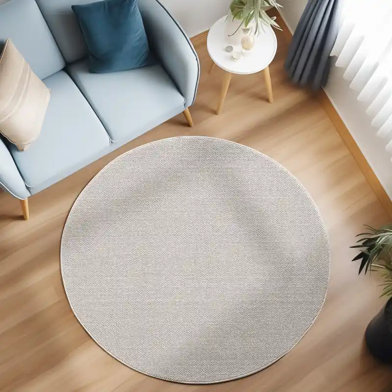 Flitsaanbieding Rond Laagpolig vloerkleed - Gevlochten - Handgeweven Look - Creme
