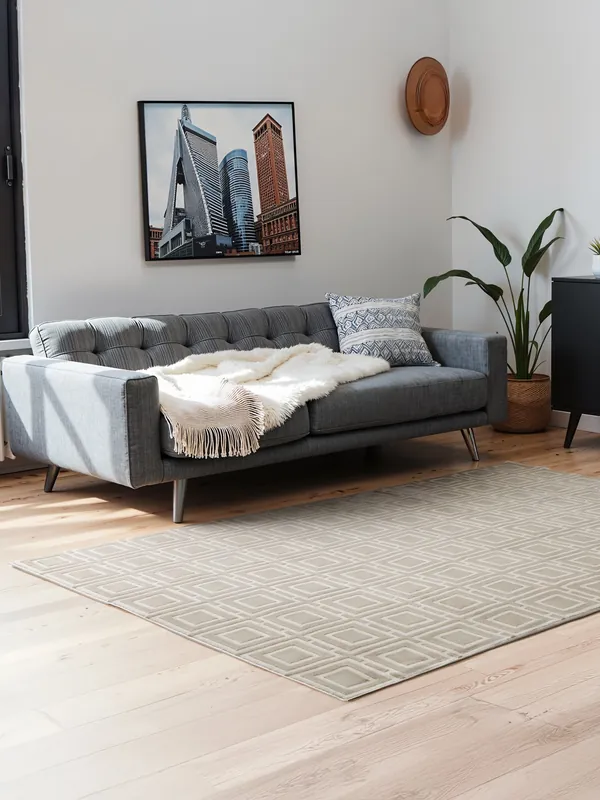 Plaats Bestelling Elle Decoration - Perles laagpolig geblokt vloerkleed - Creme