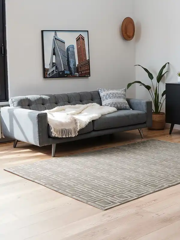 Elle Decoration - Perles laagpolig geblokt vloerkleed - Creme / Grijs Laatste Versie