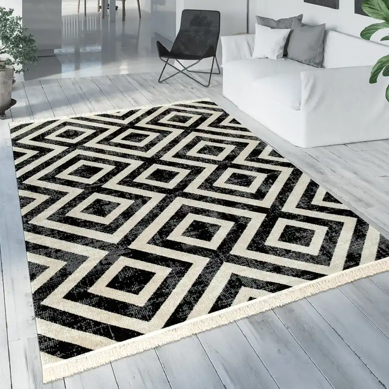 Beste Prijs Binnen & Buitenkleed Ponica - Zwart / Wit