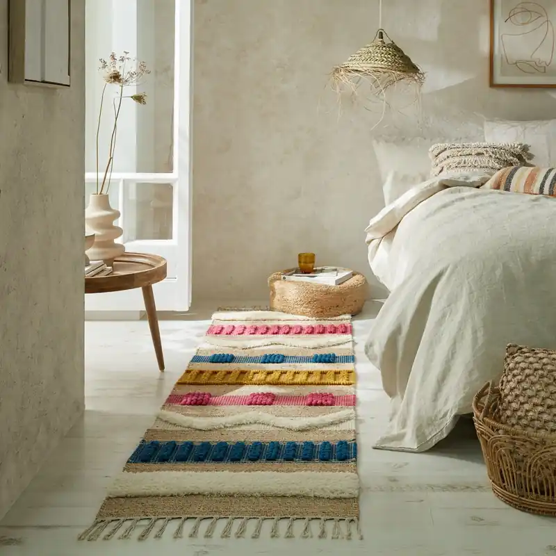 Loper - Medina Modern Jute - Laagpolig - Naturel / Multi 60X230 Cm Nieuwe Collectie