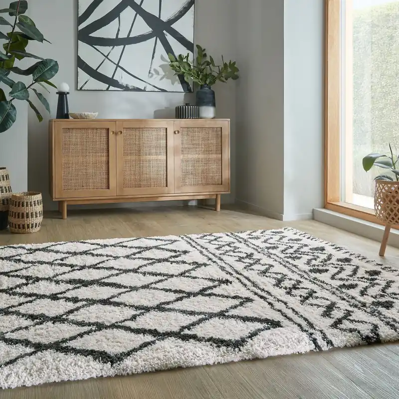Hoogpolig Vloerkleed - Souq lines Crème/Antraciet Betaalbaar