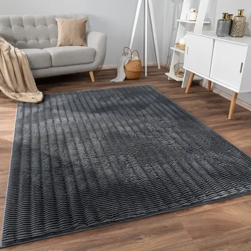 Seizoensaanbieding Zacht fluffy vloerkleed - Arinzo Stripes Antraciet