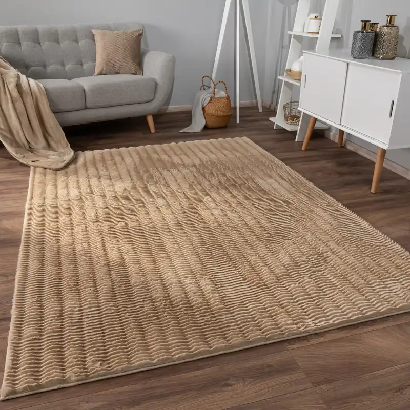 Zacht fluffy vloerkleed - Arinzo Stripes Beige Trendy