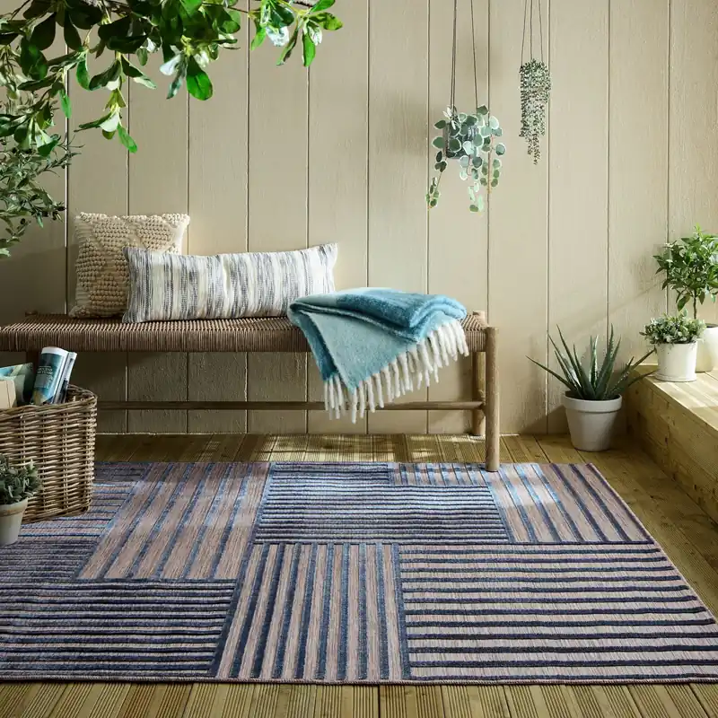 Modern binnen- en buitenkleed - Vigo Blocks Blauw In De Mode