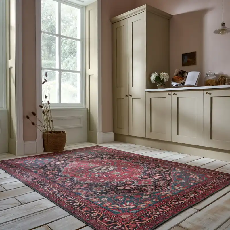 Wasbaar vintage vloerkleed - Medaillon Rood Nieuw
