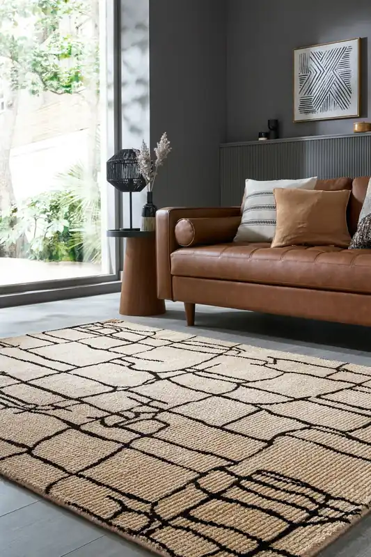 Geometrisch vloerkleed – Theo Circular Knit Crème Gecertificeerd