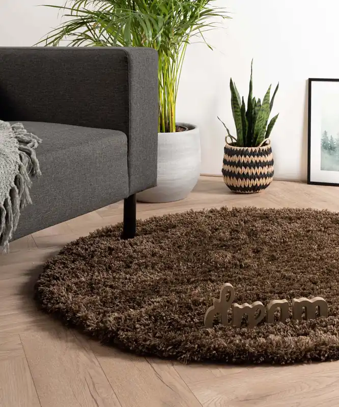 Limited Edition Rond hoogpolig vloerkleed – Cozy Shaggy – bruin -73%