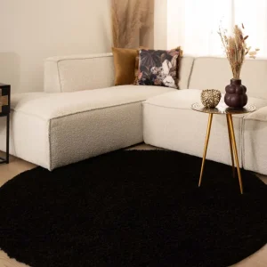 Rond hoogpolig vloerkleed shaggy Trend effen – zwart -70% Exclusief