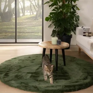Rond hoogpolig vloerkleed – Comfy plus – olijfgroen Black Friday-45% Ambachtelijk